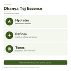 AyurPuran Dhanya Tej Essence skin feel: words as printed on the pack