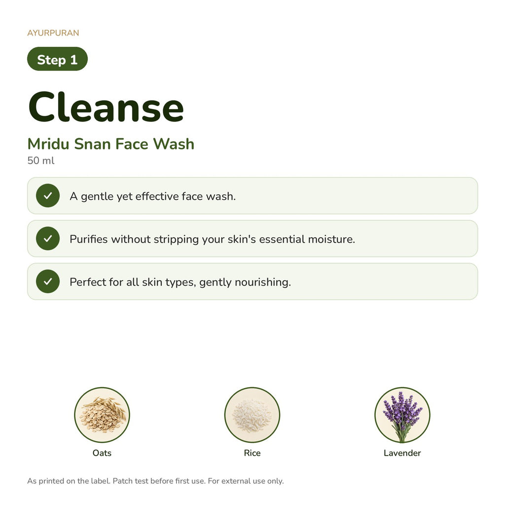 AyurPuran Daily Cleansing Kit step 1: Cleanse with Mridu Snan Face Wash
