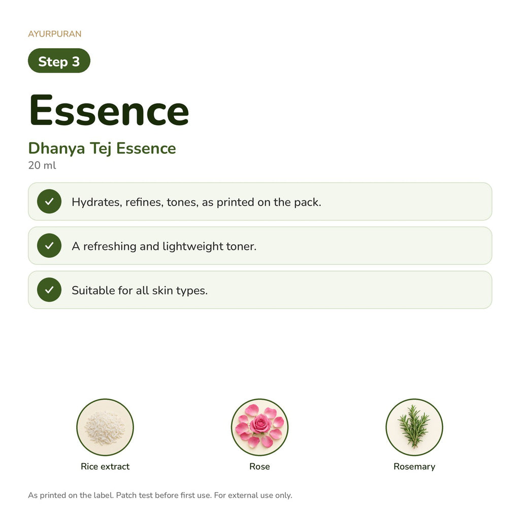 AyurPuran Daily Cleansing Kit step 3: Essence with Dhanya Tej Essence