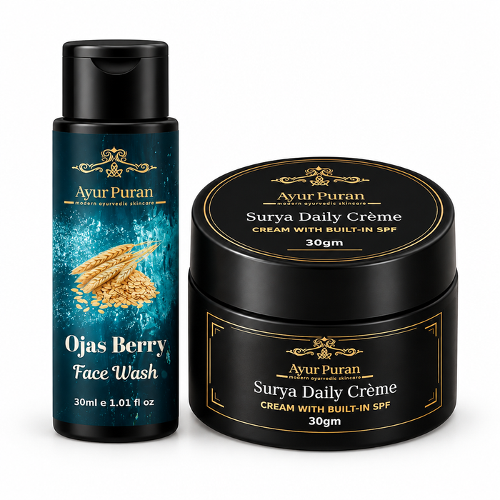 AyurPuran For Him Combination Skin Combo: Ojas Berry Face Wash and Surya Daily Creme on white